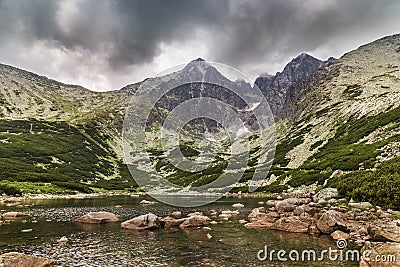 Mountain lake and Lomnica Peak Stock Photo