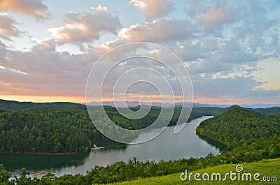 North Carolina Mountain Lake Sunset Stock Photo