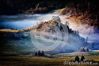 Mountain landscape in autumn morning - Fundatura Ponorului, Ro Stock Photo