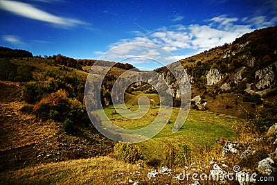 Mountain landscape in autumn by night - Fundatura Ponorului, Rom Stock Photo