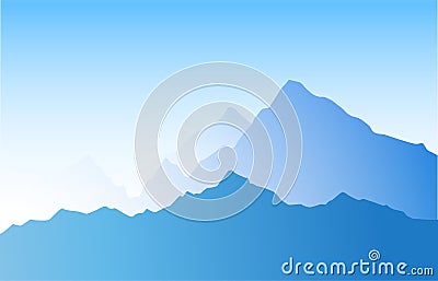 Mountain landscape blue color with layered ridges Vector Illustration