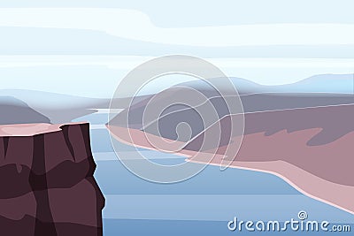 Mountain landscape canyon, river, rocks, open space, vector, illustration, isolated Vector Illustration