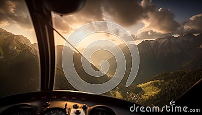 Mountain landscape, car driving, sunset sky, beauty in nature, summer meadow generated by AI Stock Photo