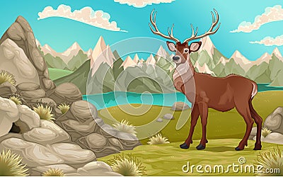Mountain Landscape With Deer Stock Vector - Image: 57732181