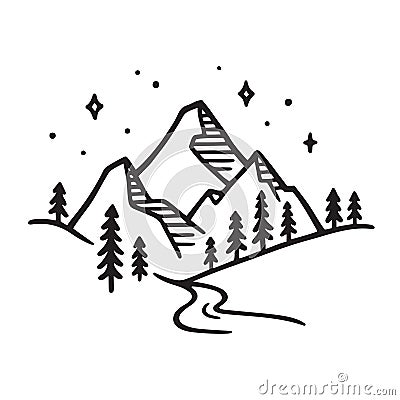 Mountain landscape drawing Vector Illustration