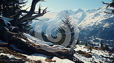 Stunning Snowy Mountain Landscape With Majestic Tree Forest Stock Photo
