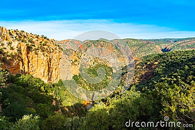 Mountain landscape in Grand Atlas village of Tanaghmeilt, Marrakesh, Morocco Stock Photo