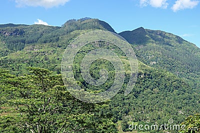 Mountain landscape in a green valley with the villages Stock Photo