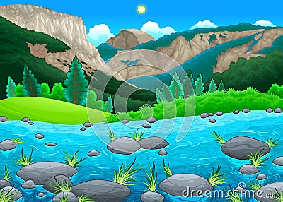 Mountain landscape with lake Vector Illustration