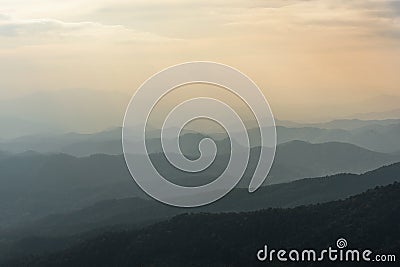 Mountain landscape , mountain layer at the Northern of Thailand dark and soft yellow tone Stock Photo