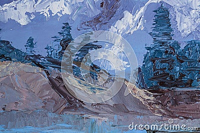 Mountain landscape with oil paints Stock Photo