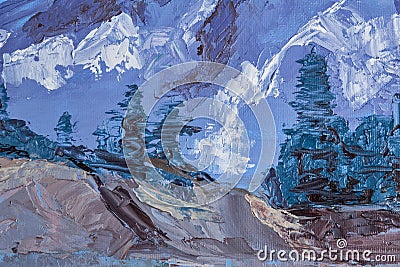 Mountain landscape with oil paints Stock Photo