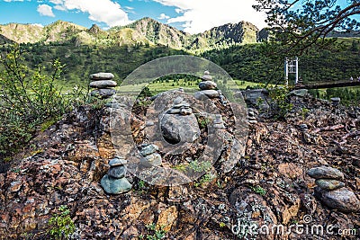 Mountain landscape with pyramids of stones. Altai republic Stock Photo