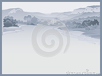 Mountain landscape with road and house Vector Illustration