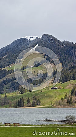 Mountain landscape at Schwarzsee Fribourg Swiss Alps, Switzerland Stock Photo