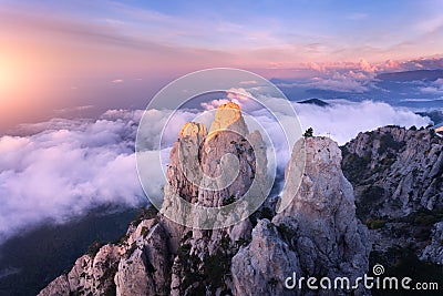 Mountain landscape at sunset. Amazing view from mountain peak Stock Photo