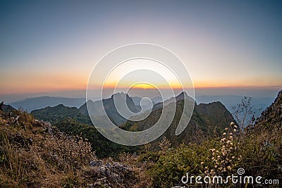 Mountain landscape with sunset Stock Photo