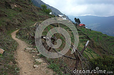Mountain landscape, Trail between Jiri and Lukla, Lower part of Everest trek Stock Photo