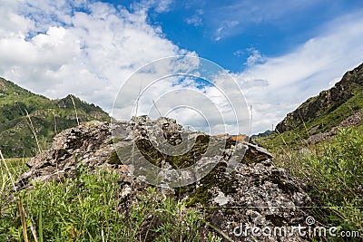 Mountain landscape in the valley of the confluence of the Katun and Maly Yaloman rivers, Altai, Russia Stock Photo