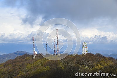 Mountain landscape view haughtily at cloud level far Stock Photo