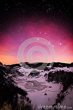 Mountain landscape in winter by night Stock Photo