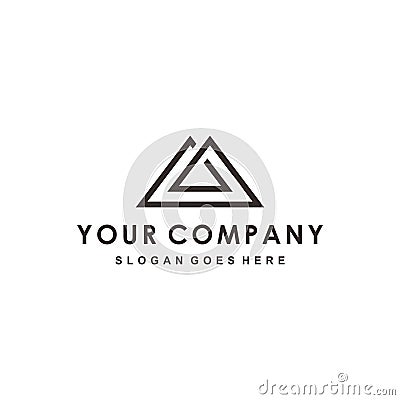 Mountain Line art logo design and initial M Vector Illustration