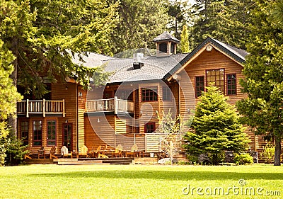 Mountain Log Cabin Stock Photo