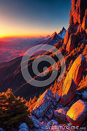 Mountain Majesty. Rugged beauty of a mountain peak at sunset Stock Photo