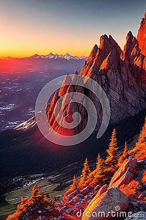 Mountain Majesty. Rugged beauty of a mountain peak at sunset Stock Photo