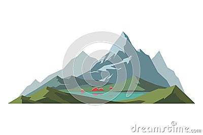 Mountain mature silhouette element outdoor icon snow ice tops and decorative isolated camping landscape travel climbing Vector Illustration