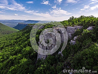 Mountain in the midst of green trees. Crimea in summer Stock Photo