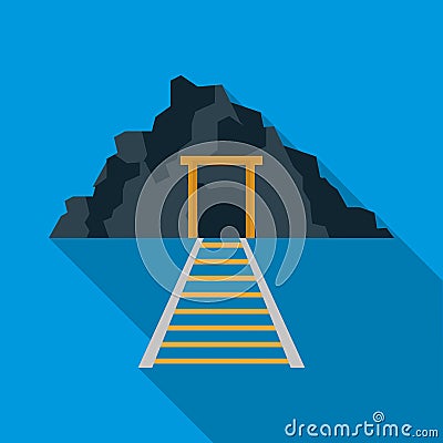 Mountain mine with railway icon, flat style Vector Illustration