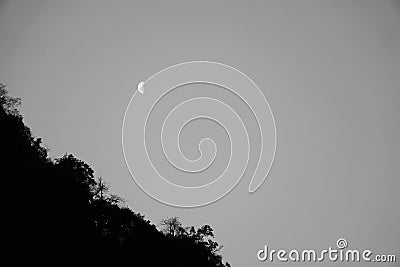 Mountain and moon of Mount Emei Stock Photo