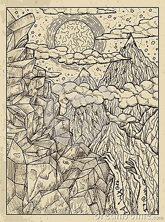 Mountain. Mystic concept for Lenormand oracle tarot card Vector Illustration