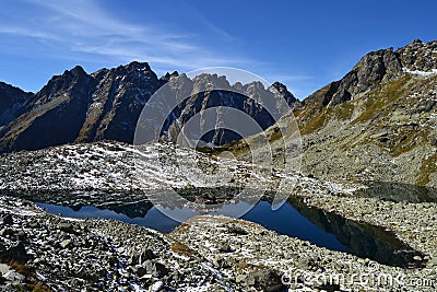 Mountain nature blue sky green park wood clouds lake reflex nice Stock Photo