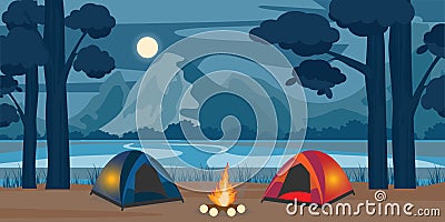 Mountain night camping Vector Illustration