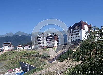 Mountain Olympic village at Rosa Khutor. Russia Editorial Stock Photo