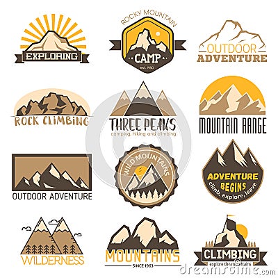 Mountain outdoor vector travel icons set Vector Illustration