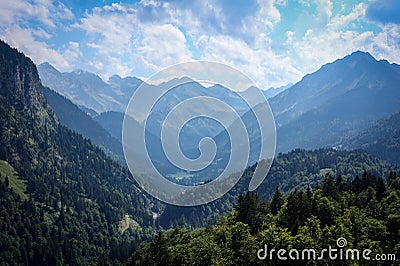 Mountain panorama in Bavarian Alpes near Oberstdorf Germany. Stock Photo
