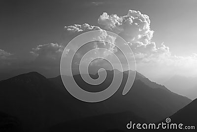 Mountain panorama from mountain Heimgarten in Bavaria, Germany Stock Photo