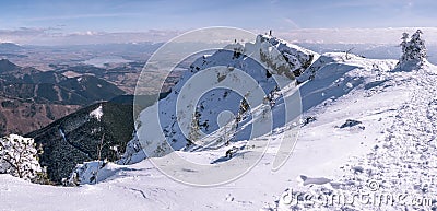 Mountain panorama with mountaineers , in winter Stock Photo