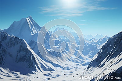 A mountain panorama with pristine glaciers and snow draped summits Stock Photo