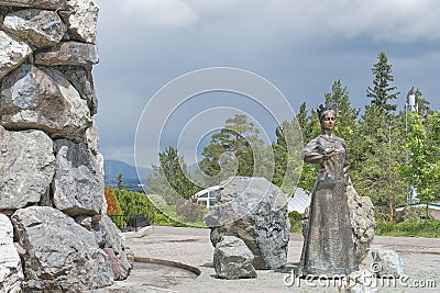 Mountain Park named after Bazhov, Zlatoust, Russia. Sculpture Mistress of Copper Mountain Editorial Stock Photo