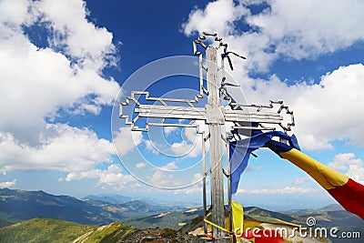 Mountain peak cross in Calimani Mountains, Vf.Pietrosu, Romania Stock Photo