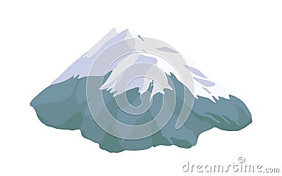 Mountain peak, top or summit covered with snow, ice or glacier isolated on white background. Rocky cliff or high mount Vector Illustration