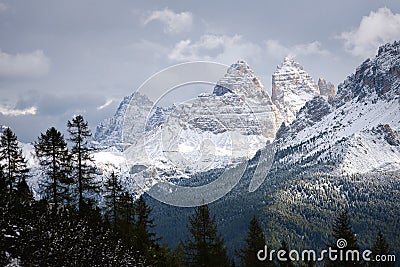 Mountain peak in winter, dolomites, italy Stock Photo