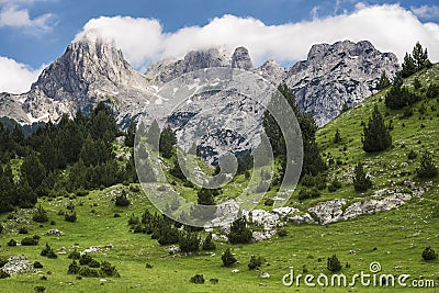 Mountain Peaks shrouded with Clouds Stock Photo