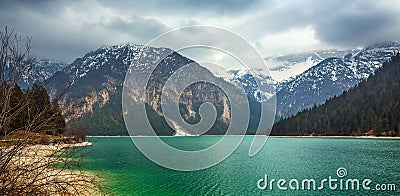 Mountain Plansee lake in the austrian alps Stock Photo