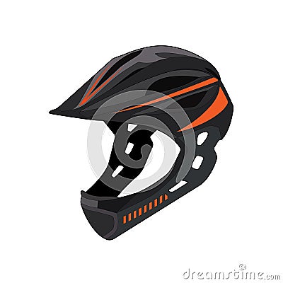 Mountain race bike helmet. Extreme sports safety equipment. Head protection. Isolated vector realistic graphic illustration Cartoon Illustration