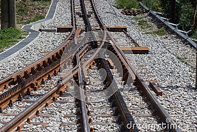 Mountain railway with additional rail for cogwheel, Stock Photo
